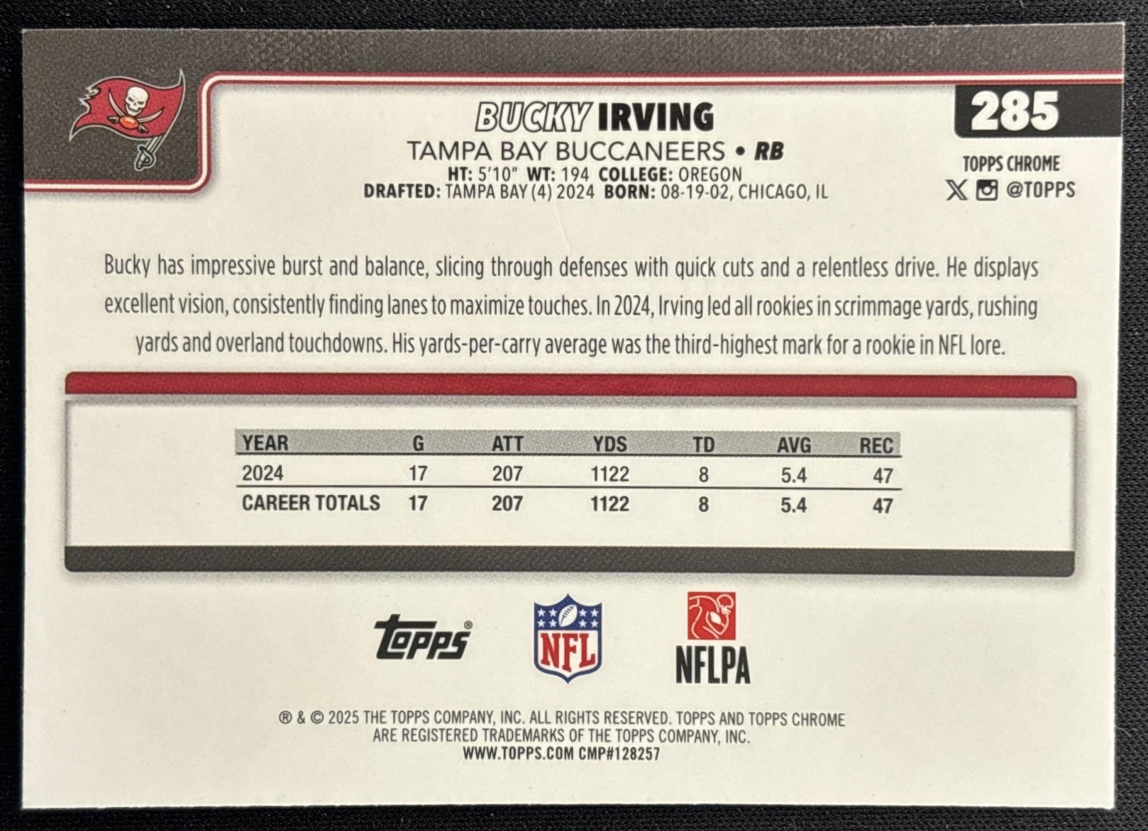 Bucky Irving 2025 Topps Chrome Sapphire Buccaneers Sports Trading Cards