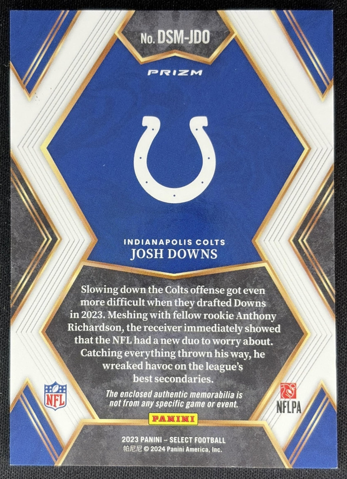 Josh Downs 2023 Panini Select Draft Selections Memorabilia Red Prizm Colts back