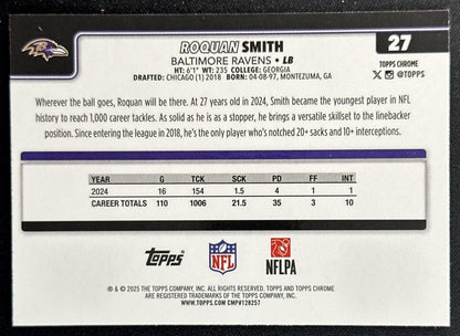Roquan Smith 2025 Topps Chrome Neon Pulse Refractor Ravens