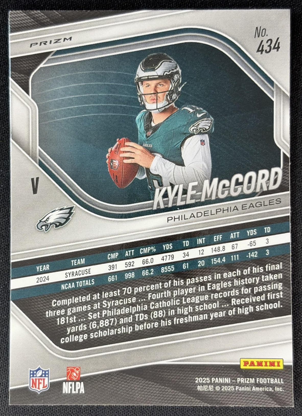 Kyle McCord 2025 Panini Prizm Rookie Variations No Huddle Eagles back