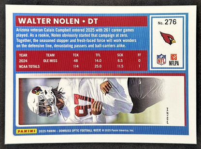 Walter Nolen 2025 Panini Donruss Optic Rated Rookie Stars Prizm Cardinals Sports Trading Cards