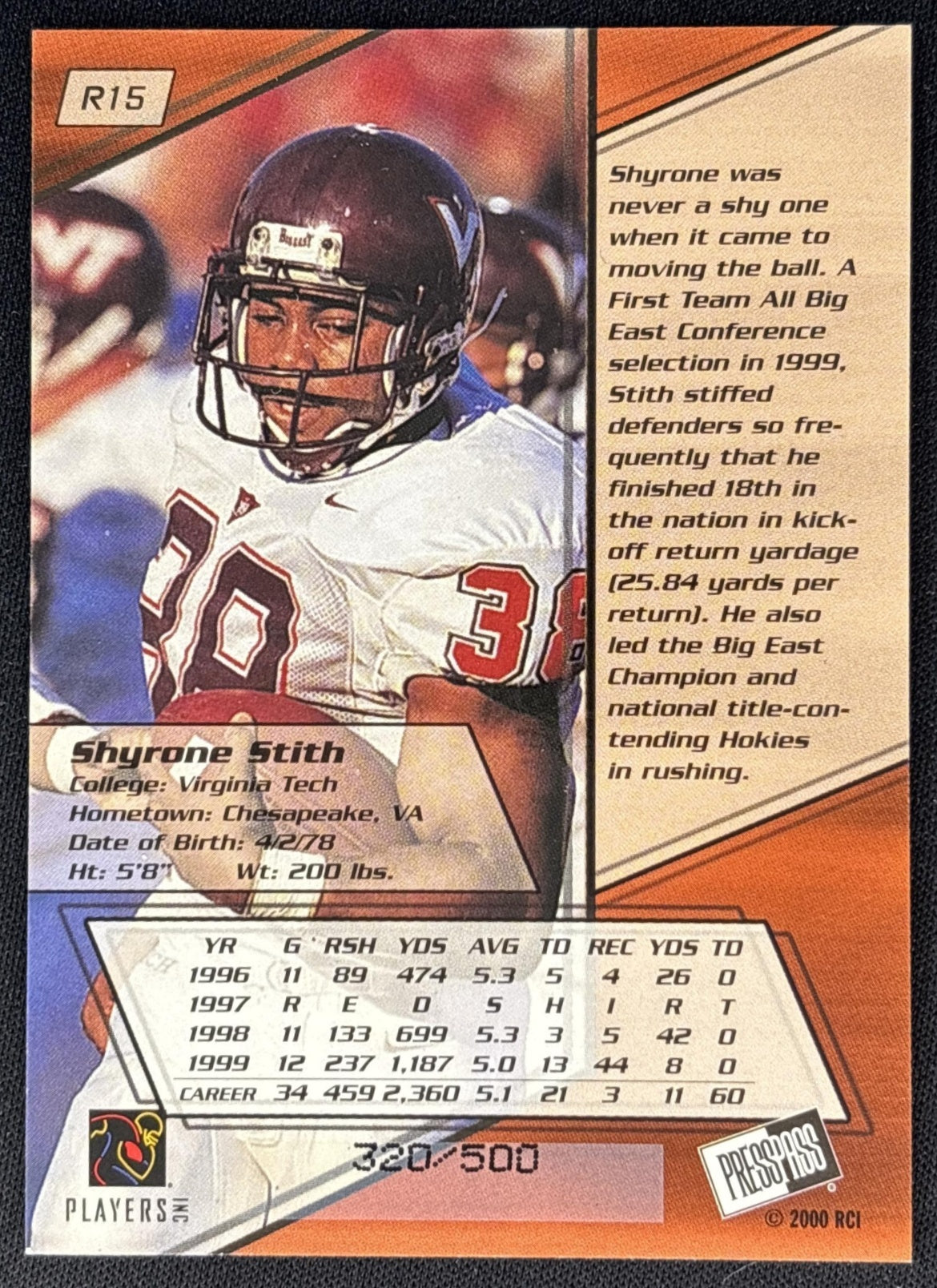 Shyrone Stith 2000 Press Pass Reflectors /500 Sports Trading Cards