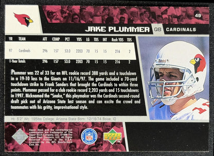 Jake Plummer 1998 Upper Deck Cardinals back