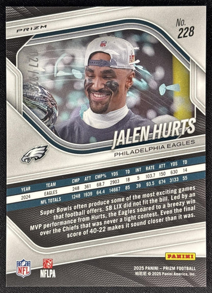 Jalen Hurts 2025 Panini Prizm Purple Ice /225 Eagles back