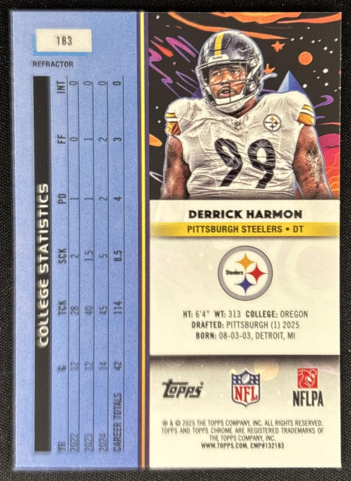 Derrick Harmon 2025 Topps Cosmic Chrome Refractor Steelers