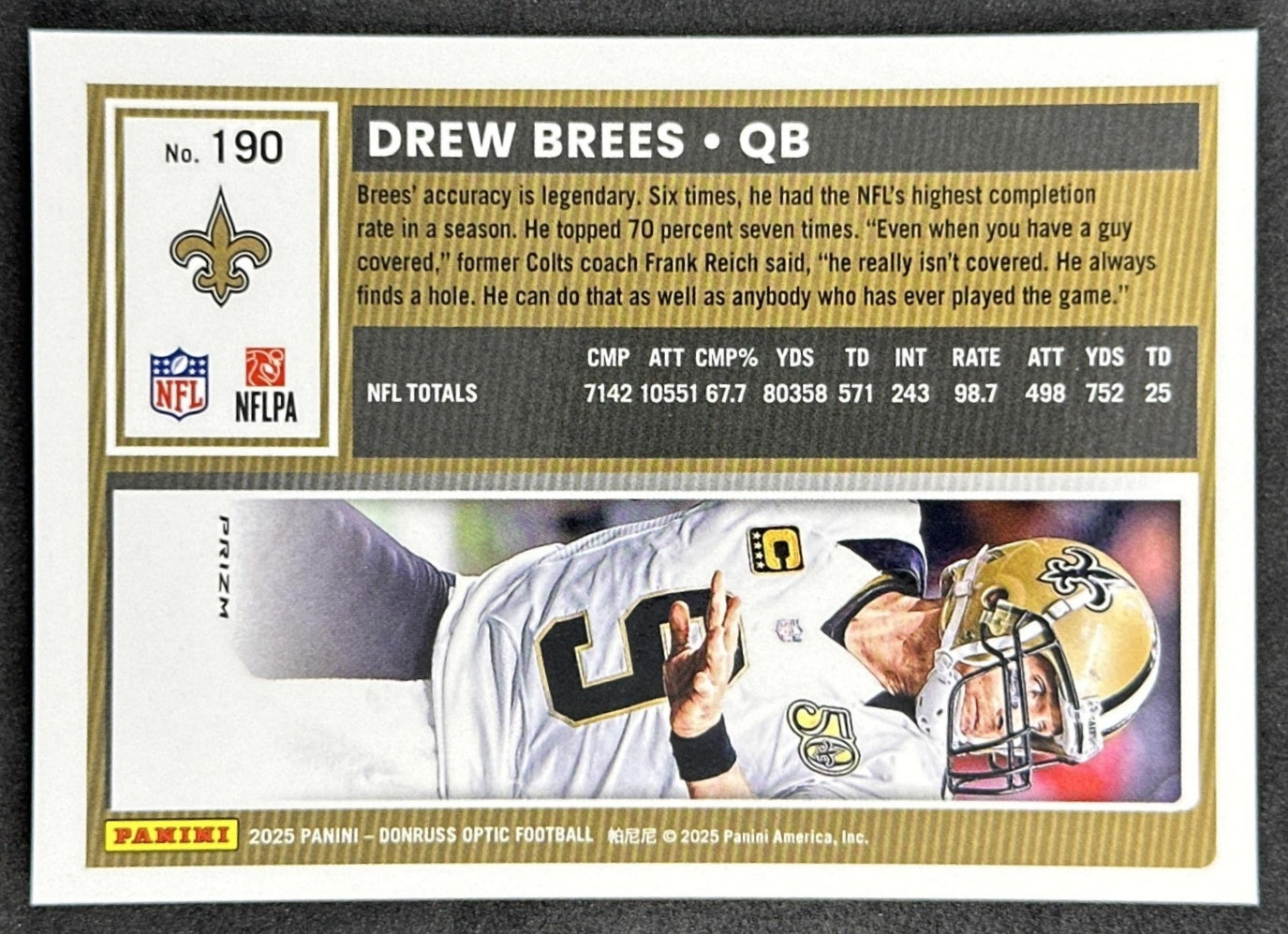 Drew Brees 2025 Panini Donruss Optic Stars Prizm Saints back