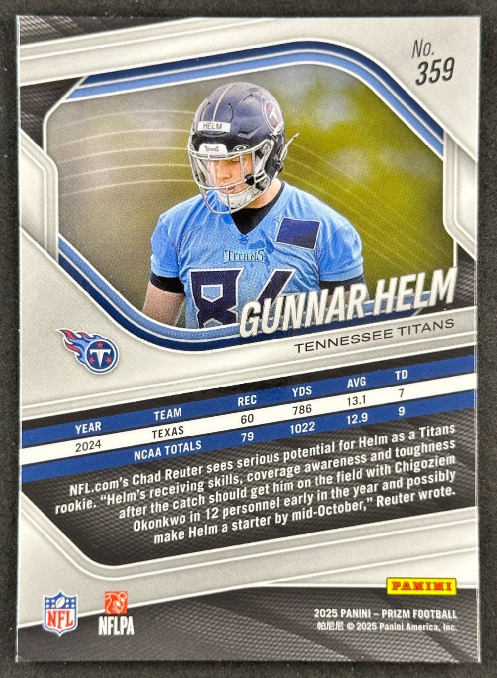 Gunnar Helm 2025 Prizm Titans Football