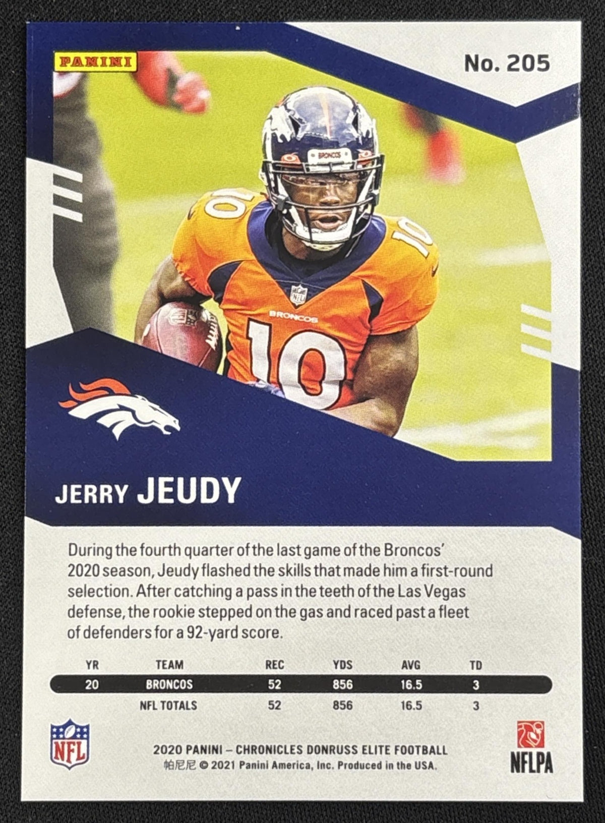 Jerry Jeudy 2020 Panini Chronicles Elite Update Purple /99 Broncos - Back