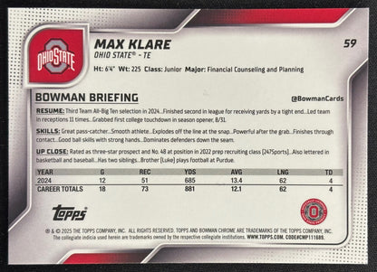 Max Klare 2025 Chrome University Sapphire Prospect Buckeyes - Back
