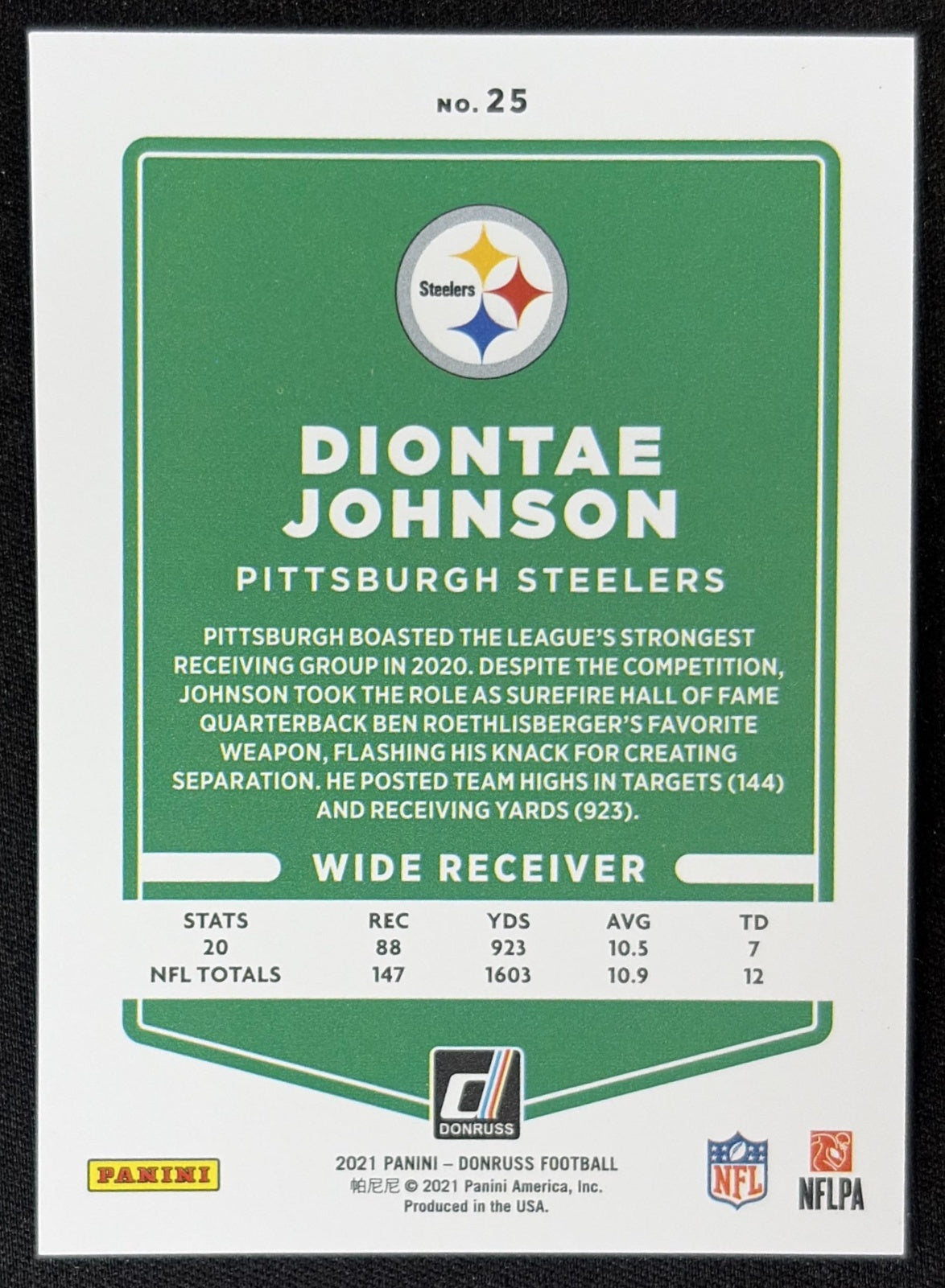 Diontae Johnson 2021 Panini Donruss Press Proof Premium Steelers Sports Trading Card