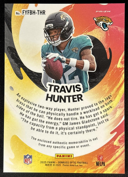 Travis Hunter 2025 Donruss Optic First Year Fresh Blue Hyper Prizm Jaguars Sports Trading Cards