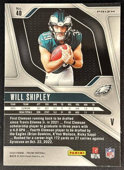 Will Shipley 2024 Panini Prizm Rookie Variations No Huddle Eagles