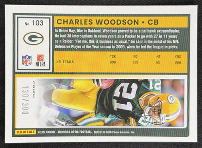 Charles Woodson 2025 Panini Donruss Optic Wave Prizm /300 Packers back