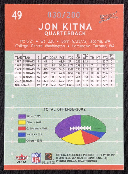 Jon Kitna 2003 Fleer Tradition Tiffany /200 Bengals