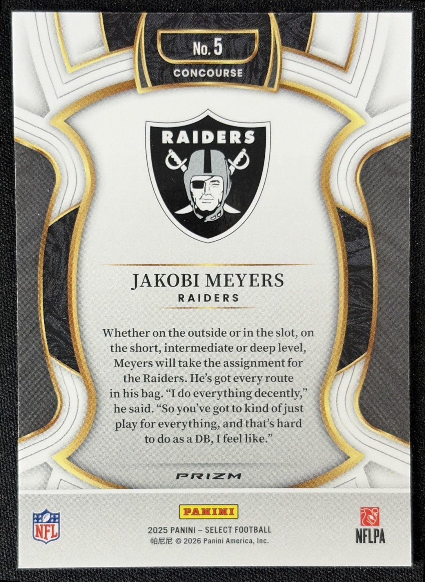 Jakobi Meyers 2025 Panini Select Concourse Pink Prizm Shock Raiders