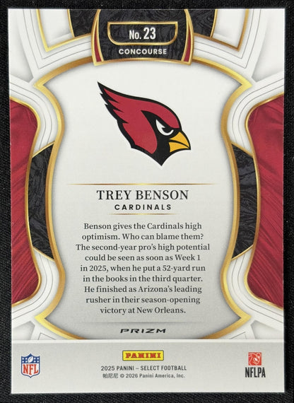 Trey Benson 2025 Panini Select Concourse Pink Prizm Shock Cardinals