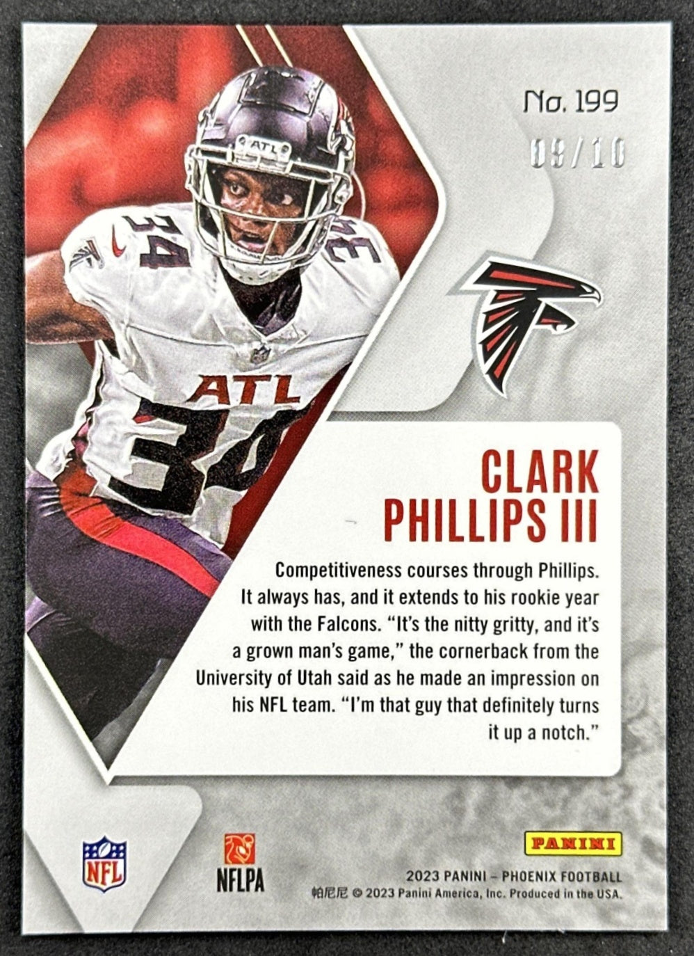 Clark Phillips III 2023 Panini Phoenix Black /10 Falcons Sports Trading Cards