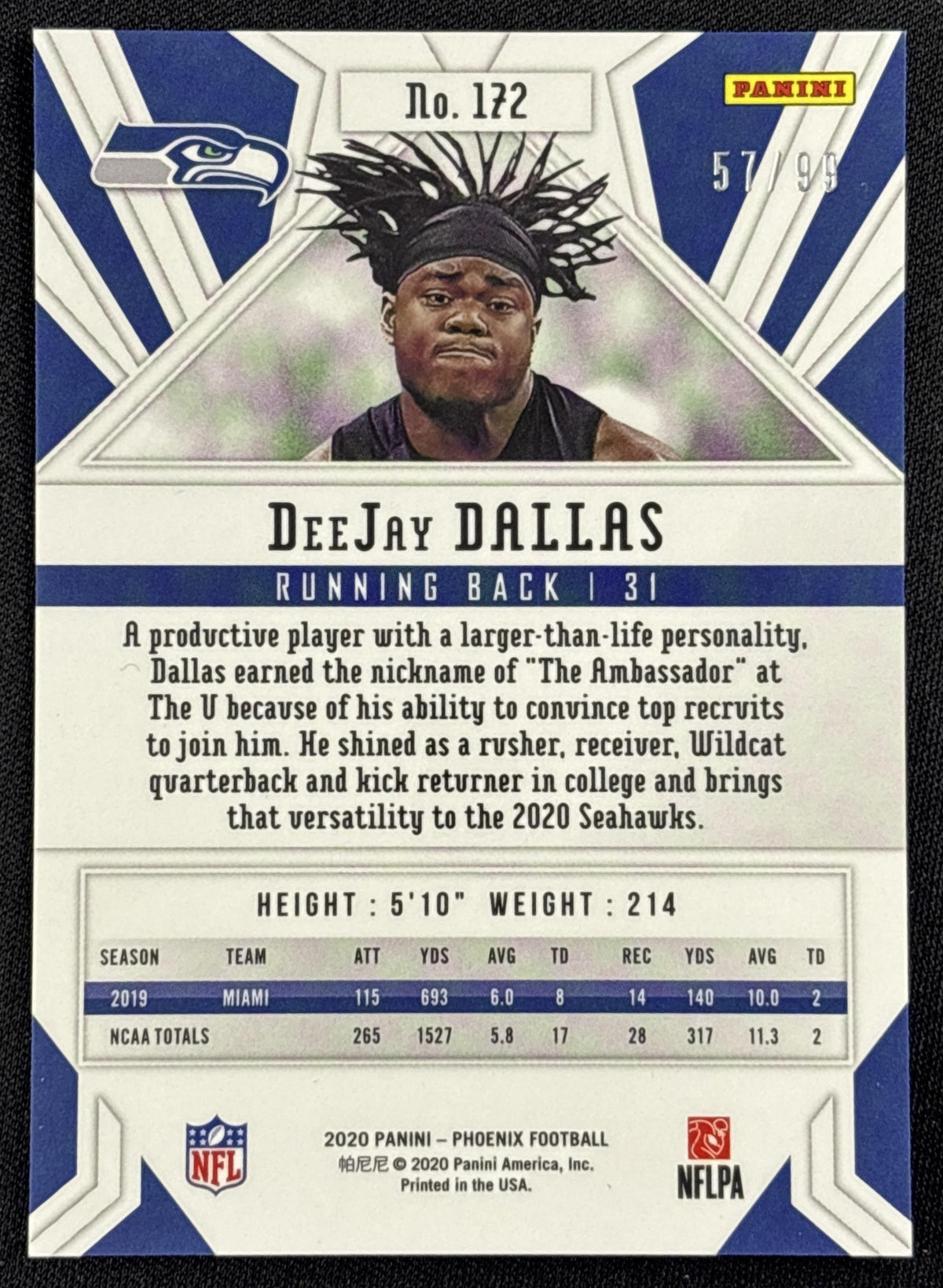 DeeJay Dallas 2020 Panini Phoenix Orange /99 Seahawks