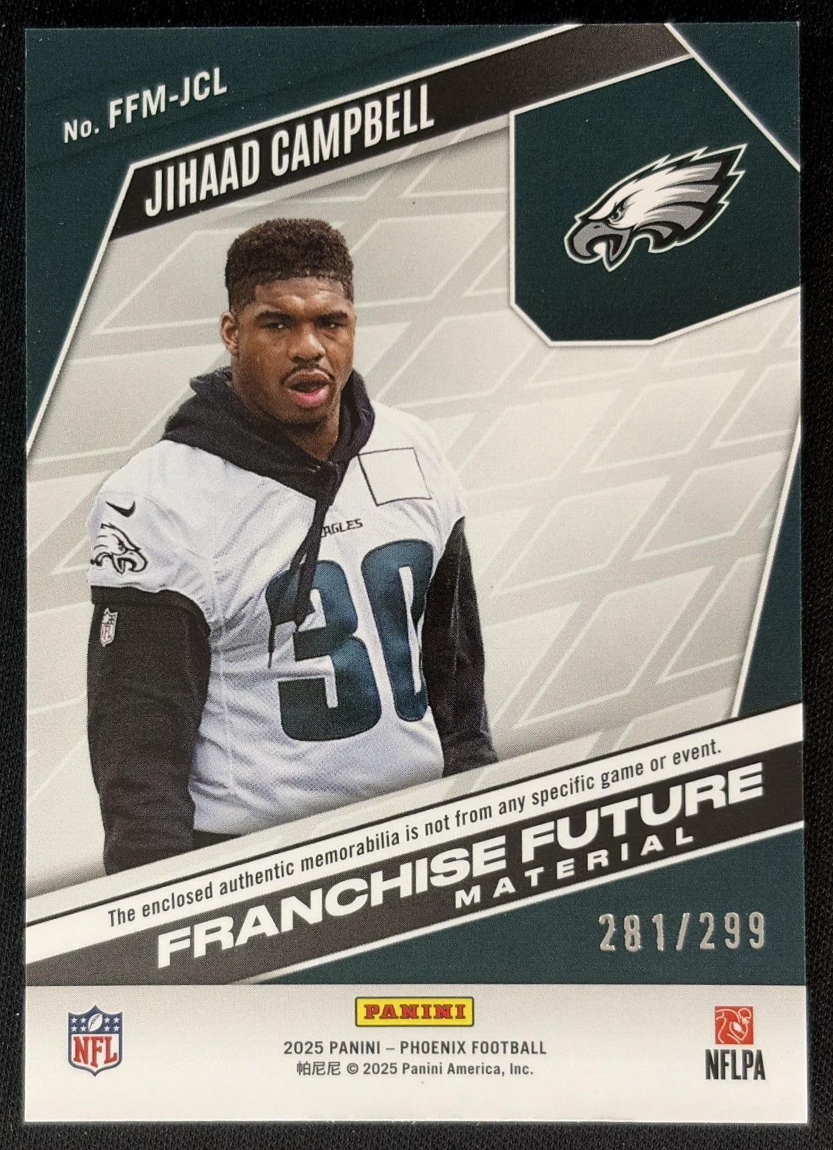 Jihaad Campbell 2025 Panini Phoenix Franchise Future Material /299 Eagles Sports Trading Card