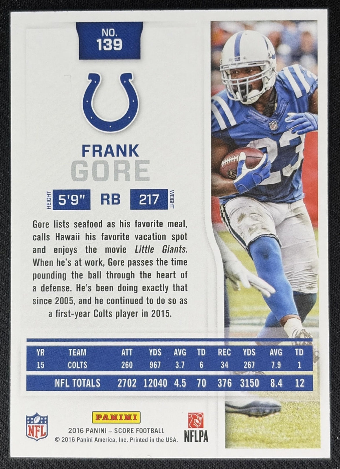 Frank Gore 2016 Panini Score Jumbo Artist's Proof /50 Colts back
