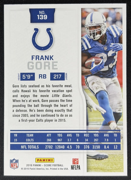 Frank Gore 2016 Panini Score Jumbo Artist's Proof /50 Colts back