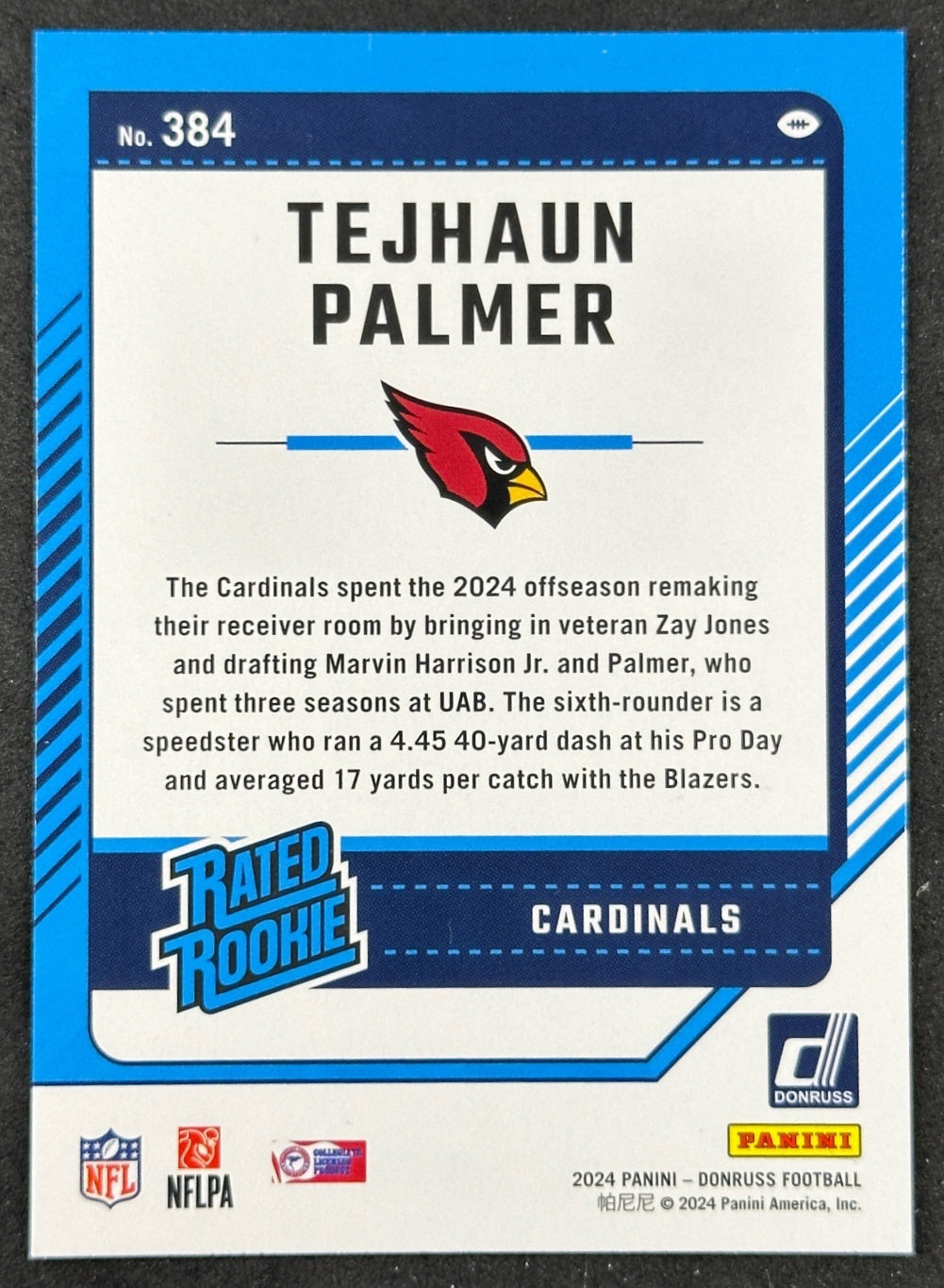 Tejhaun Palmer Donruss Rated Rookie Arizona Cardinals Sports Trading Cards