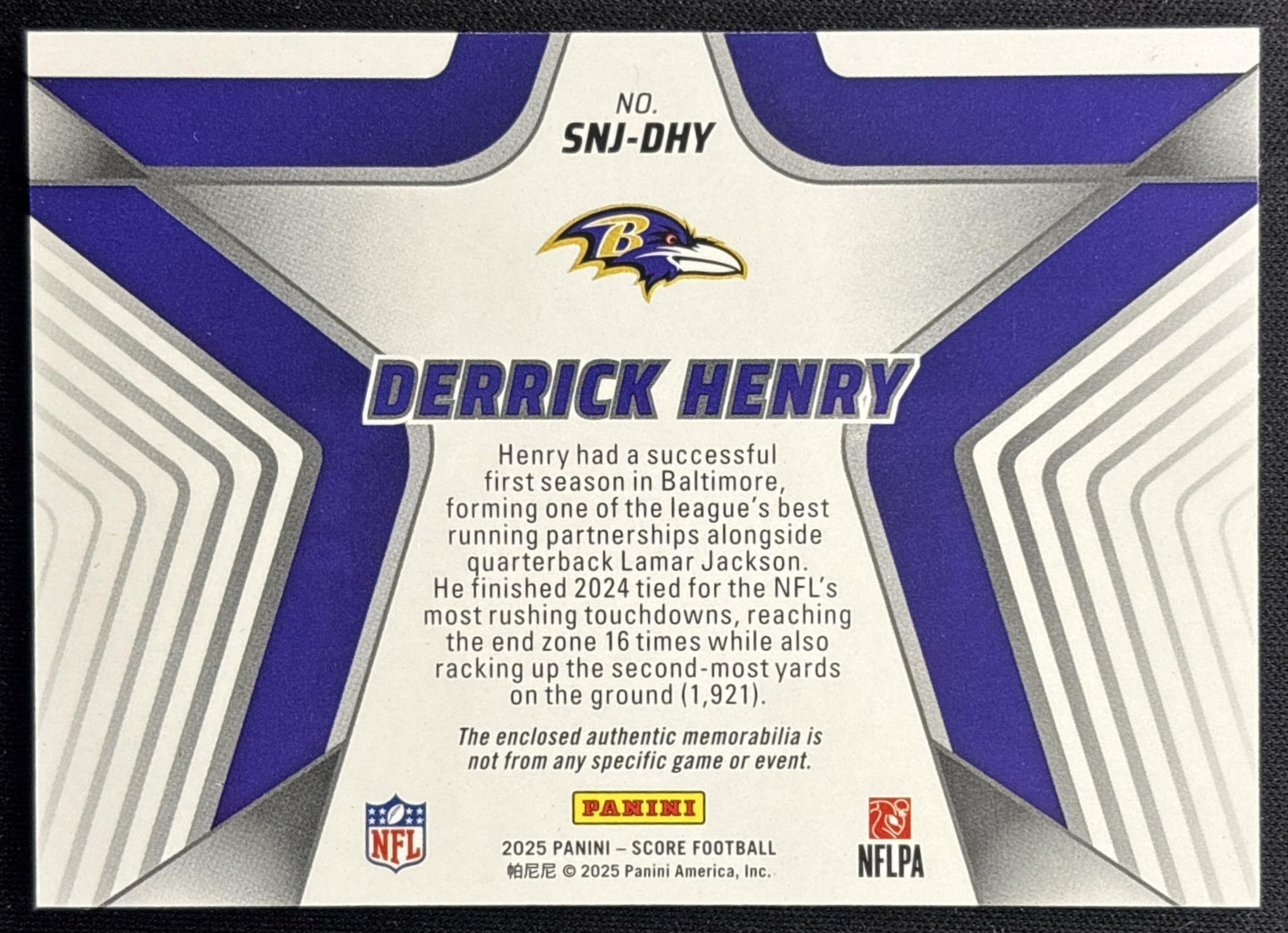 Derrick Henry 2025 Panini Score Stars of the NFL Jersey Ravens Sports Trading Cards