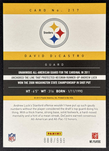 David DeCastro 2012 Panini Prestige Extra Points Blue /999 Steelers back