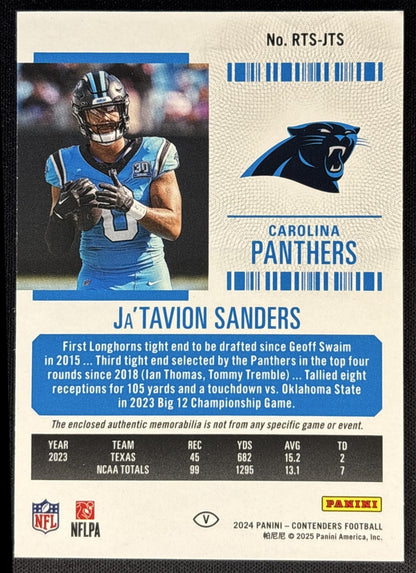 Ja'Tavion Sanders 2024 Contenders Rookie Ticket Swatches Variation Panthers
