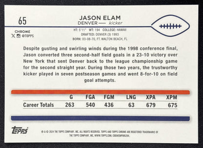 Jason Elam 2024 Topps Chrome Gold Wave Refractor /50 Broncos