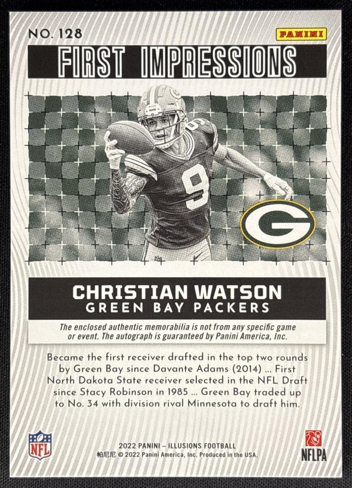 Christian Watson 2022 Illusions First Impressions Auto Memorabilia Gold /25 Packers Sports Trading Card
