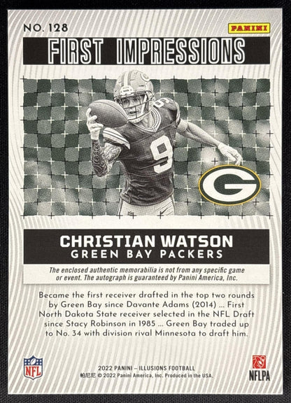 Christian Watson 2022 Illusions First Impressions Auto Memorabilia Gold /25 Packers Sports Trading Card