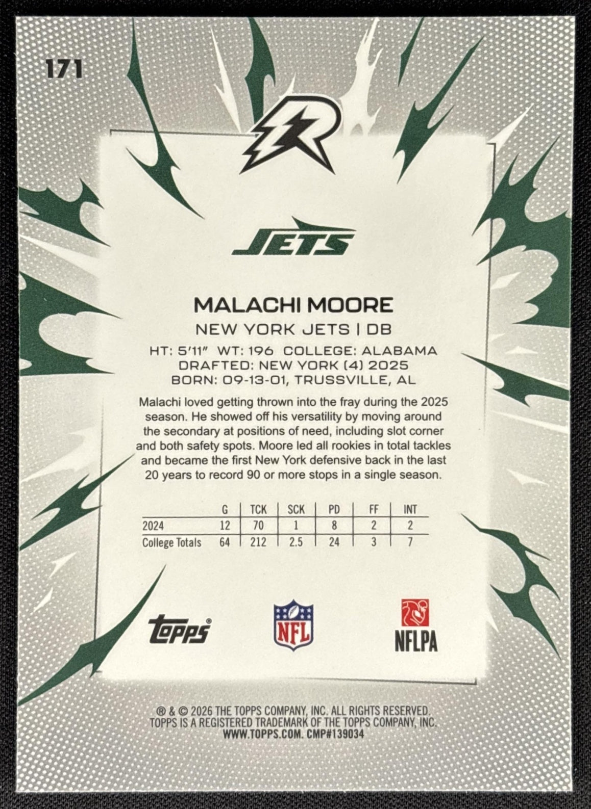 Malachi Moore 2025 Topps Resurgence Blue and Orange Spark Refractor Jets