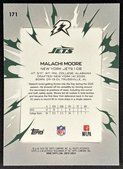 Malachi Moore 2025 Topps Resurgence Blue and Orange Spark Refractor Jets