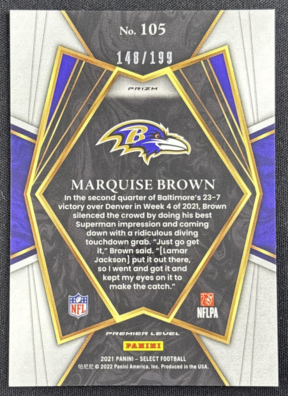 Marquise Brown 2021 Panini Select Tri Color Prizm /199 Ravens