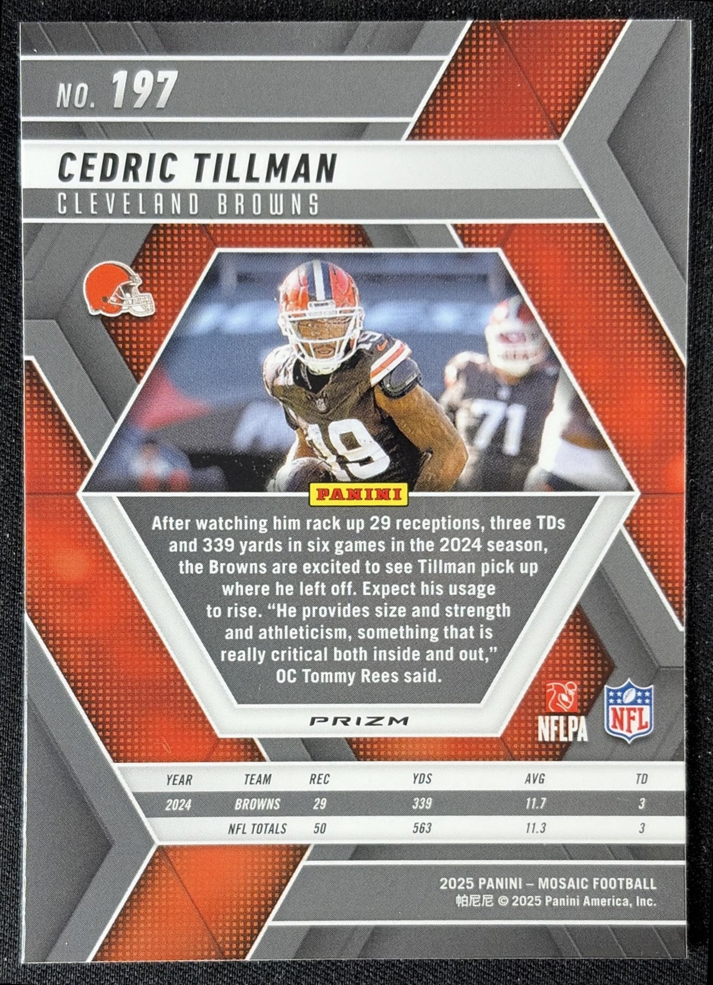 Cedric Tillman 2025 Panini Mosaic Reactive Purple Prizm Browns back