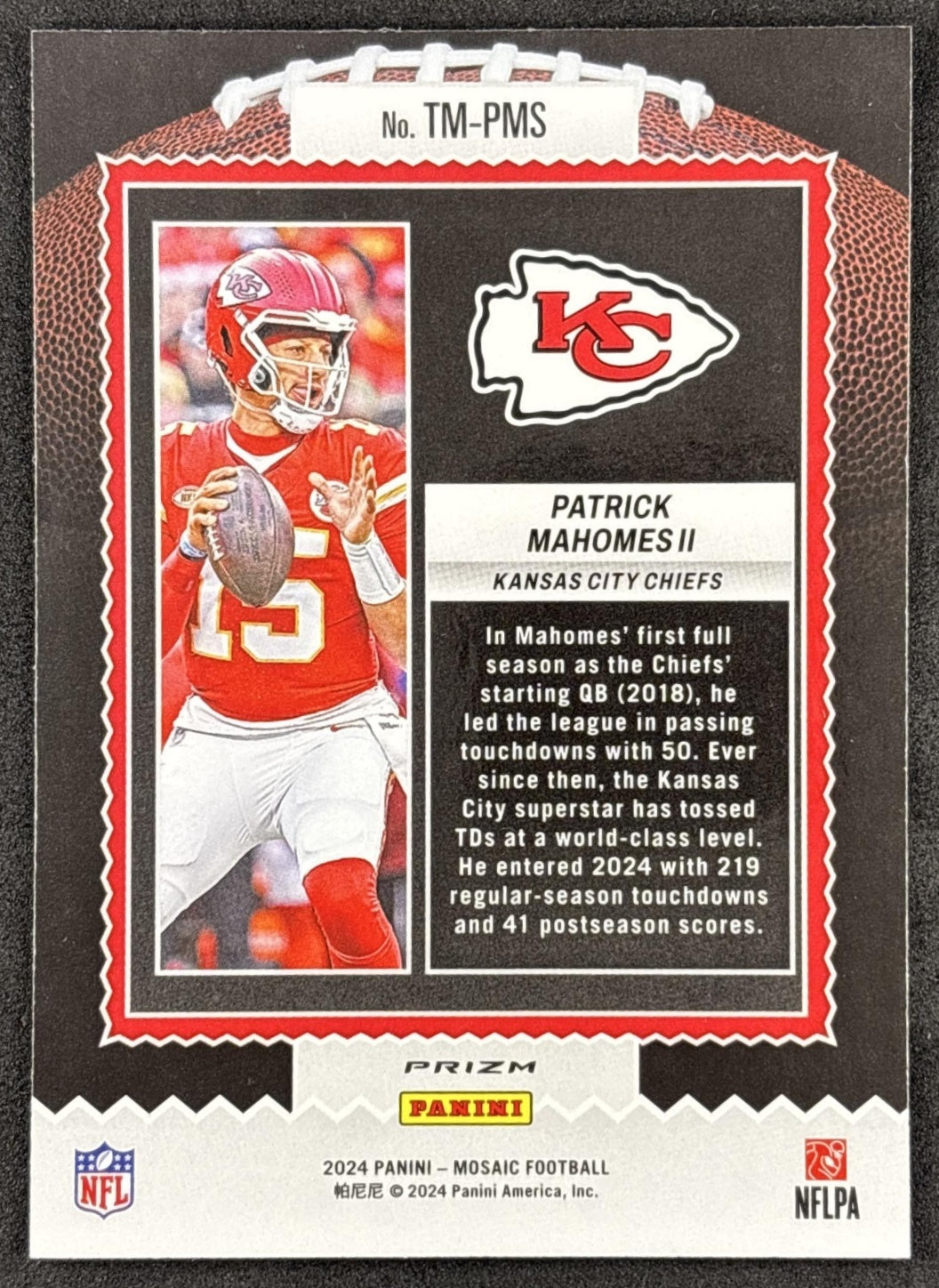 Patrick Mahomes II 2024 Panini Mosaic Touchdown Masters Green Chiefs back