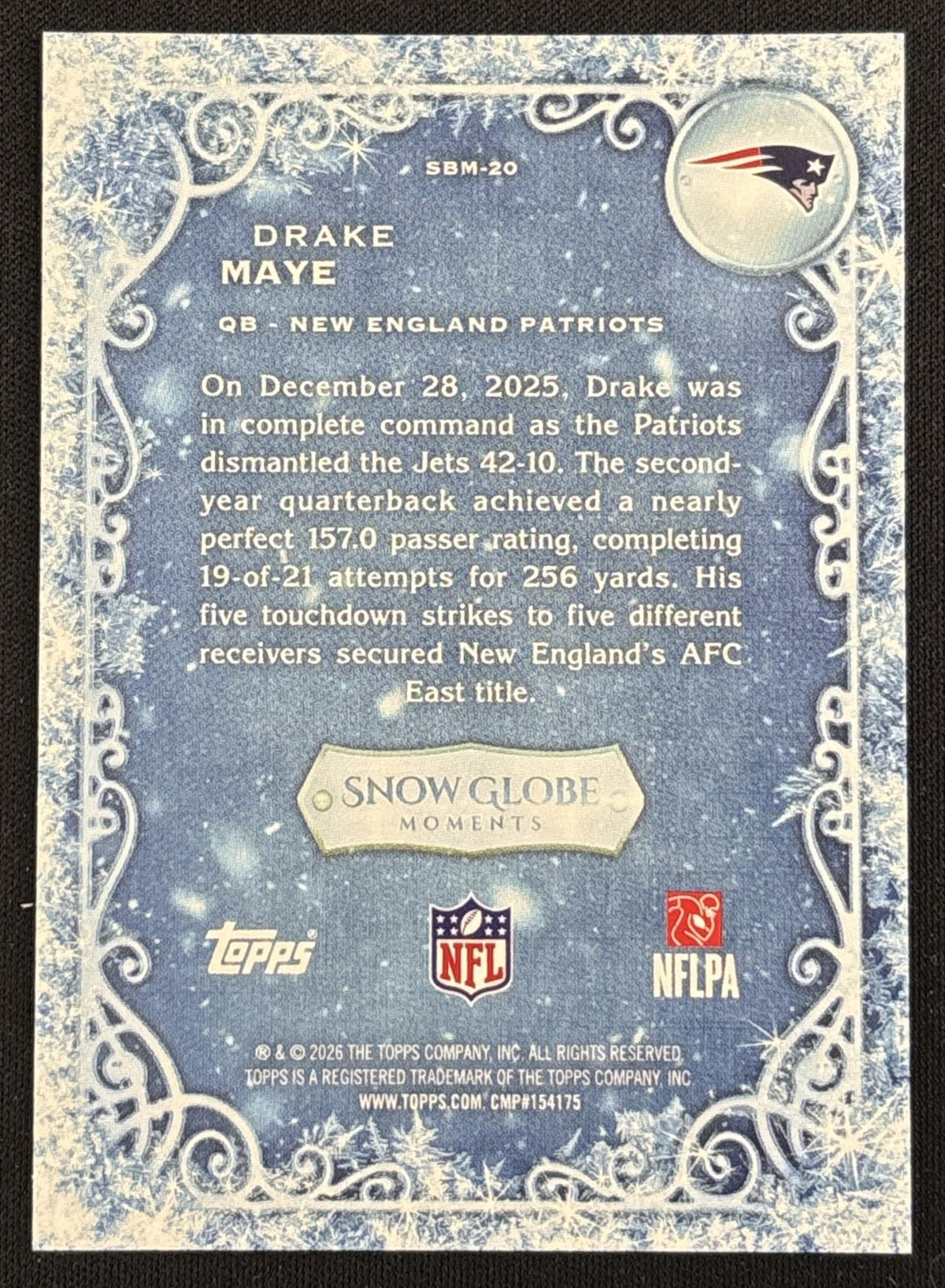 Drake Maye 2026 Topps Holiday Snow Globe Moments Patriots - Back
