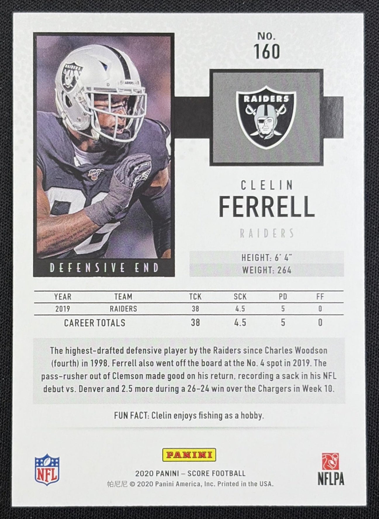 Clelin Ferrell 2020 Panini Score Gold Zone /50 Raiders