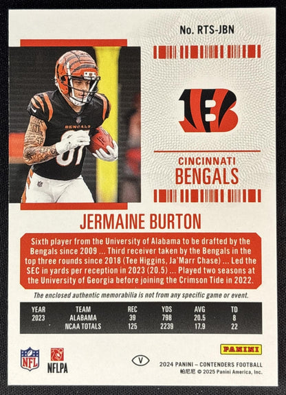 Jermaine Burton 2024 Panini Contenders Rookie Ticket Swatches Variation Bengals