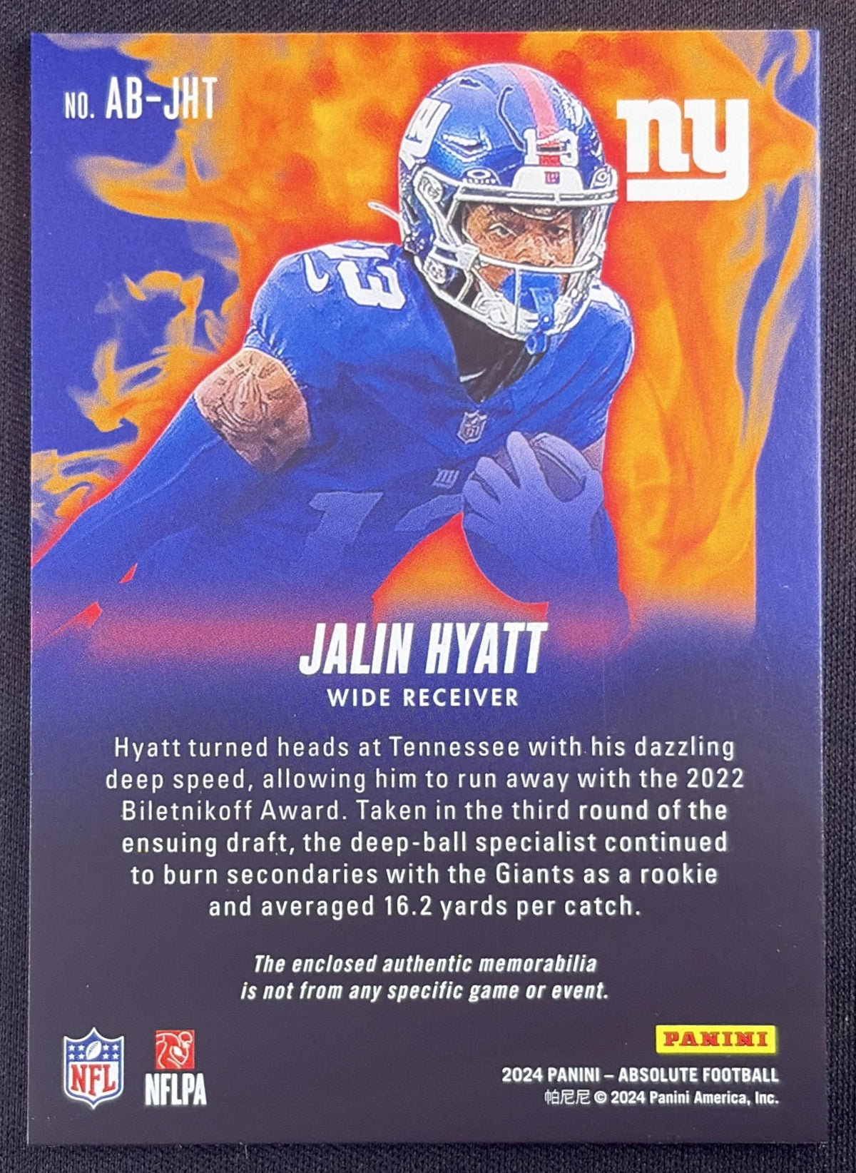 Jalin Hyatt 2024 Panini Absolute Burners Giants