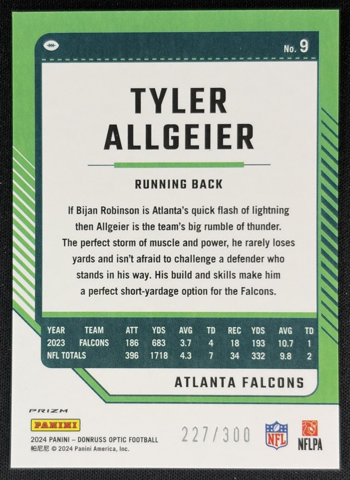 Tyler Allgeier 2024 Panini Donruss Optic Wave /300 Falcons back
