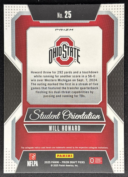 Will Howard 2025 Panini Prizm Draft Picks Student Orientation Red Ice Buckeyes Steelers Sports Trading Cards
