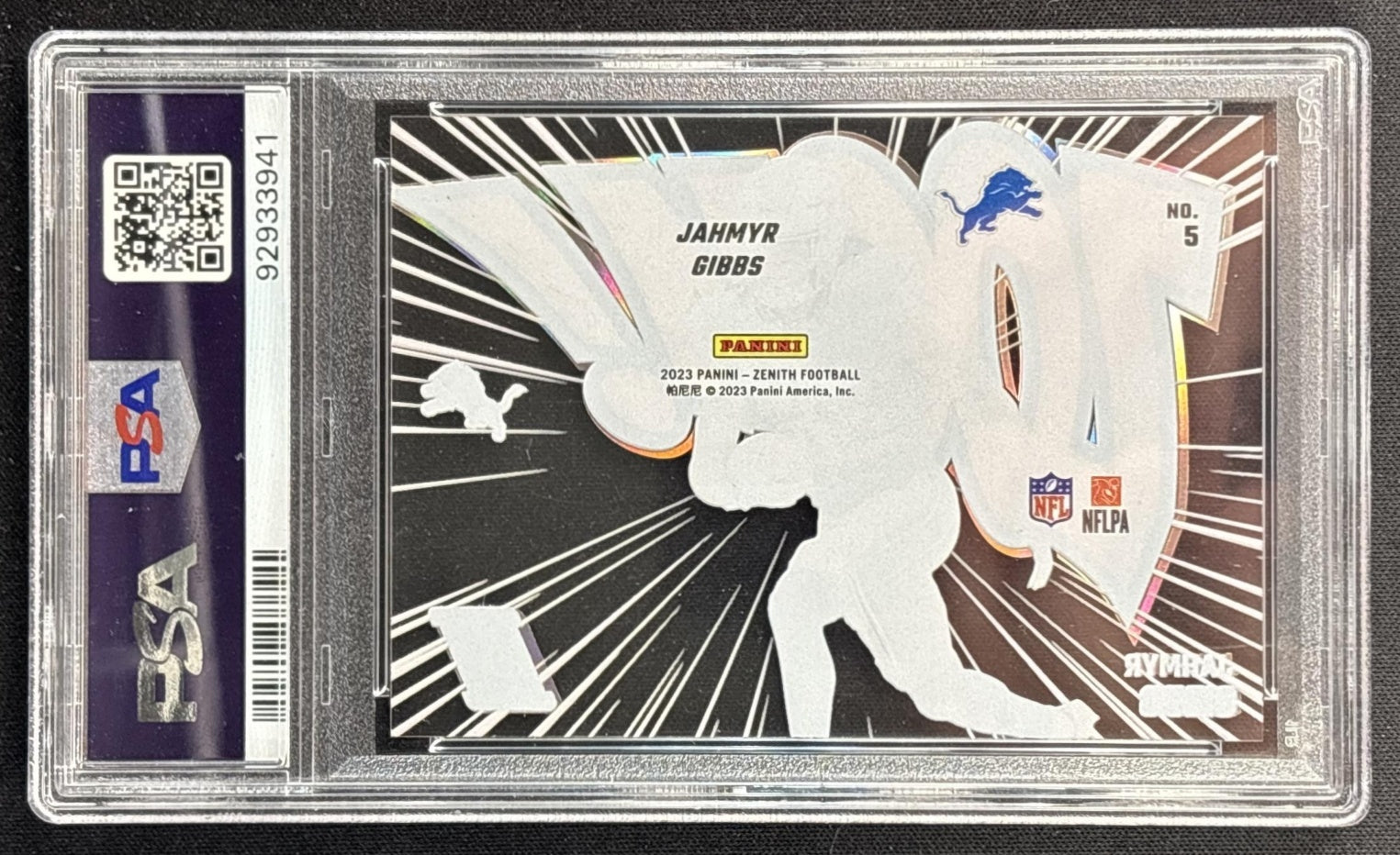 Jahmyr Gibbs 2023 Panini Zenith Zoom! PSA 9 Lions back