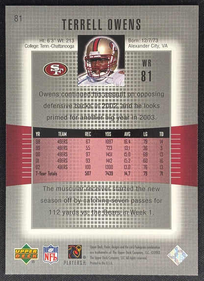 Terrell Owens 2003 Upper Deck Finite /2350 49ers Sports Trading Cards