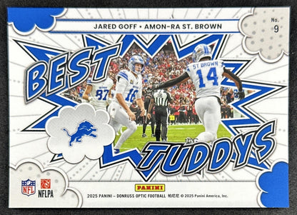 Amon-Ra St. Brown Jared Goff 2025 Panini Donruss Optic Best Tuddys Lions back