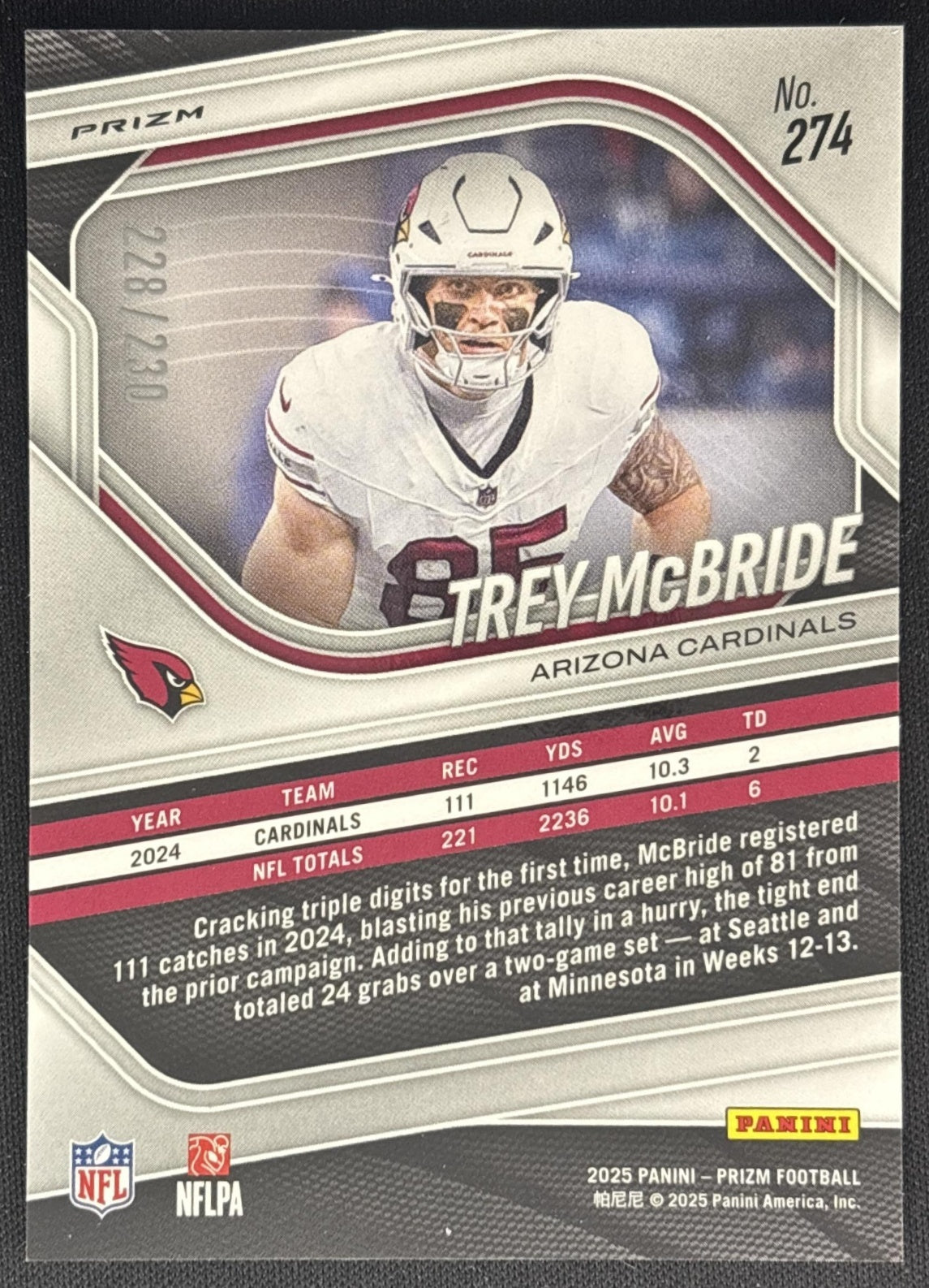 Trey McBride 2025 Panini Prizm Blue Wave /230 Cardinals back