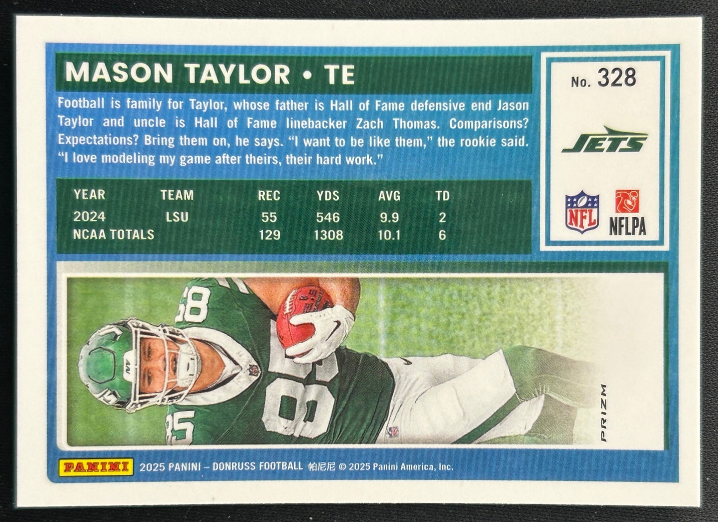 Mason Taylor 2025 Donruss Optic Rated Rookie Preview Red Wave Jets Sports Trading Cards