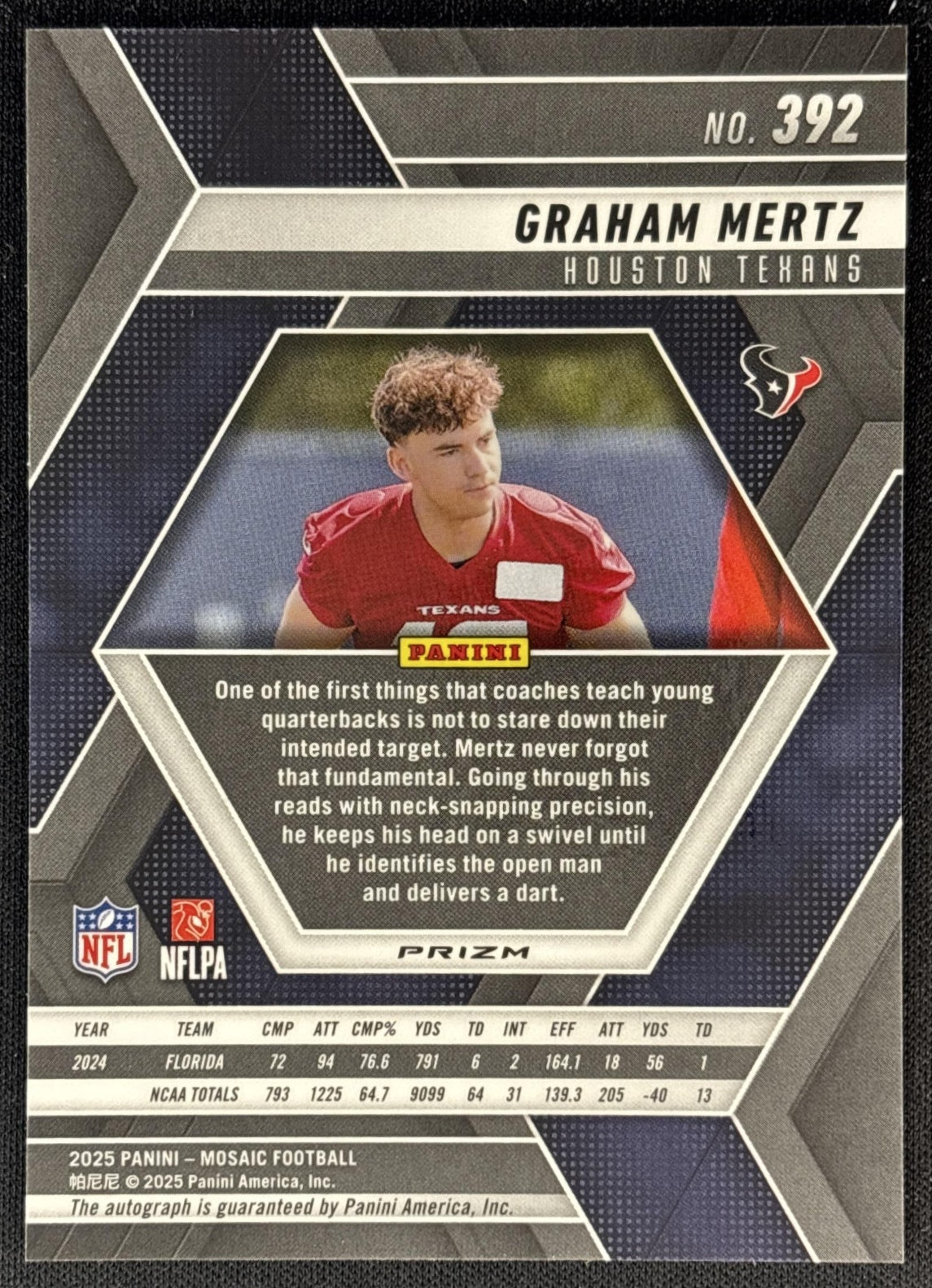 Graham Mertz 2025 Panini Mosaic Rookie Auto Texans back