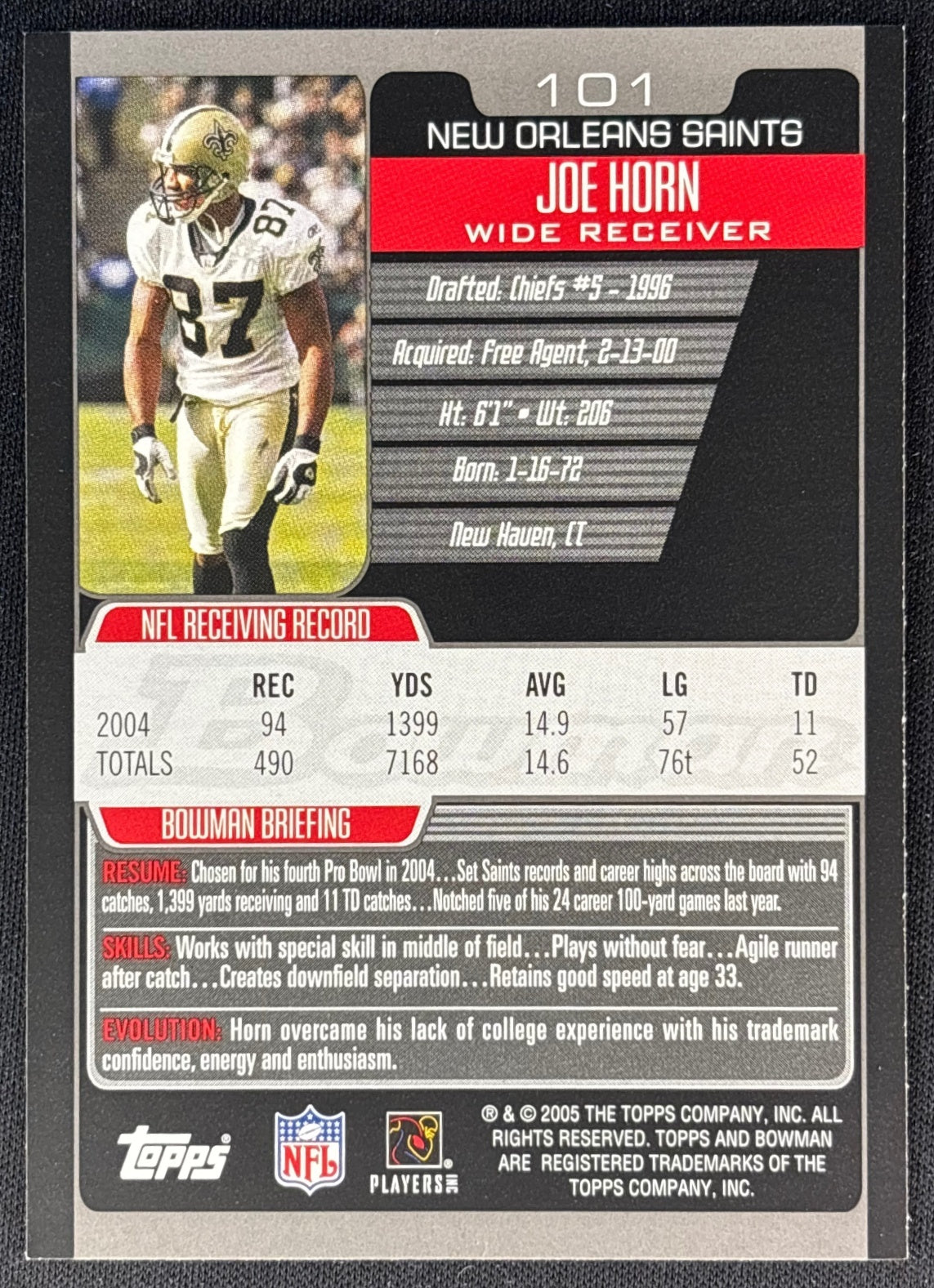 Joe Horn 2005 Bowman Saints Sports Trading Cards